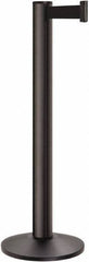 Lavi Industries - 40" High, 2-3/4" Pole Diam, Stanchion - 14" Base Diam, Dome Cast Iron Base, Black Aluminum Post, 7' x 2" Tape, Single Line Tape - Americas Industrial Supply