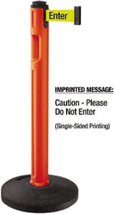 Lavi Industries - 38-1/4" High, 3-1/4" Pole Diam, Stanchion - 16" Base Diam, Dome Recycled Rubber Base, Orange Plastic Post, 12' x 2" Tape, Single Line Tape, For Outdoor Use - Americas Industrial Supply