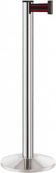 Lavi Industries - 40" High, 2-3/4" Pole Diam, Stanchion - 14" Base Diam, Dome Cast Iron Base, Polished Chrome (Color) Aluminum Post, 7' x 2" Tape, Single Line Tape - Americas Industrial Supply