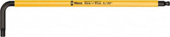 Wera - 5/32" Hex, Long Arm, Hex Key - 5-3/8" OAL, Cast Steel, Inch System of Measurement - Americas Industrial Supply