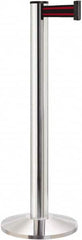 Lavi Industries - 40" High, 2-3/4" Pole Diam, Stanchion - 14" Base Diam, Dome Cast Iron Base, Polished Chrome (Color) Aluminum Post, 13' x 2" Tape, Single Line Tape - Americas Industrial Supply