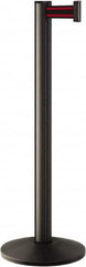 Lavi Industries - 40" High, 2-3/4" Pole Diam, Stanchion - 14" Base Diam, Dome Cast Iron Base, Black Aluminum Post, 7' x 2" Tape, Single Line Tape - Americas Industrial Supply