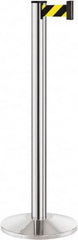 Lavi Industries - 40" High, 2-3/4" Pole Diam, Stanchion - 14" Base Diam, Dome Cast Iron Base, Polished Chrome (Color) Aluminum Post, 7' x 2" Tape, Single Line Tape - Americas Industrial Supply