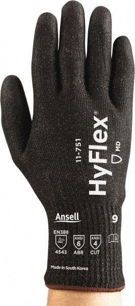 Ansell - Size 2XL (11), ANSI Cut Lvl 4, Puncture Lvl 2, Abrasion Lvl 6, Polyurethane Coated Polyurethane Cut Resistant Gloves - 10.59" Long, Palm Coated, Nylon & Spandex Lining, Knit Wrist, Black, Paired - Americas Industrial Supply