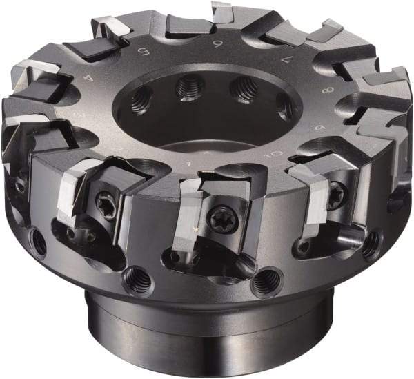 Sumitomo - 100mm Cut Diam, 14.4mm Arbor Hole, 50mm Max Depth of Cut, 90° Indexable Chamfer & Angle Face Mill - 8 Inserts, NF-LDEN Insert, Right Hand Cut, 8 Flutes, Through Coolant, Series HF - Americas Industrial Supply