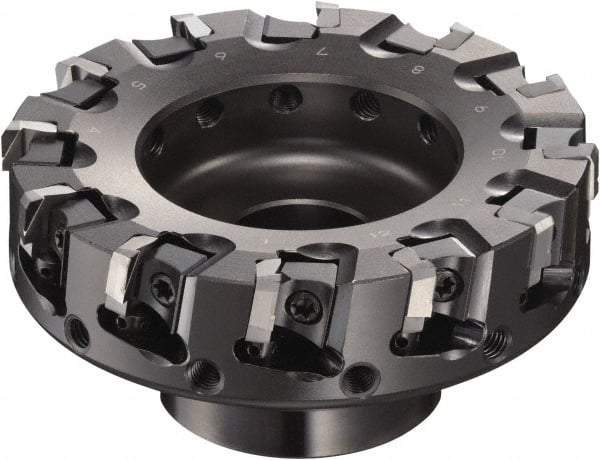 Sumitomo - 80mm Cut Diam, 3/8" Arbor Hole, 50mm Max Depth of Cut, 90° Indexable Chamfer & Angle Face Mill - 12 Inserts, NF-LDEN Insert, Right Hand Cut, 12 Flutes, Through Coolant, Series HF - Americas Industrial Supply