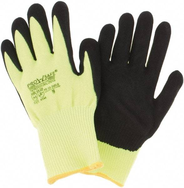 PRO-SAFE - Size M (8), ANSI Cut Lvl 3, Nitrile Coated HPPE Fiber Cut Resistant Gloves - Palm & Fingers Coated, Continuous Knit Cuff, Hi-Vis Yellow, Paired - Americas Industrial Supply