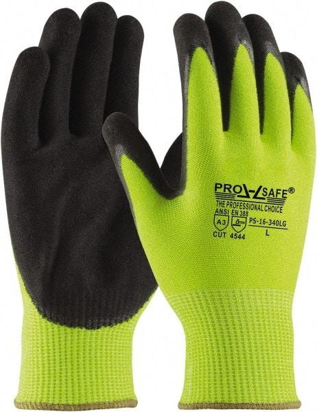 PRO-SAFE - Size S (7), ANSI Cut Lvl 3, Nitrile Coated HPPE Fiber Cut Resistant Gloves - Palm & Fingers Coated, Continuous Knit Cuff, Hi-Vis Yellow, Paired - Americas Industrial Supply