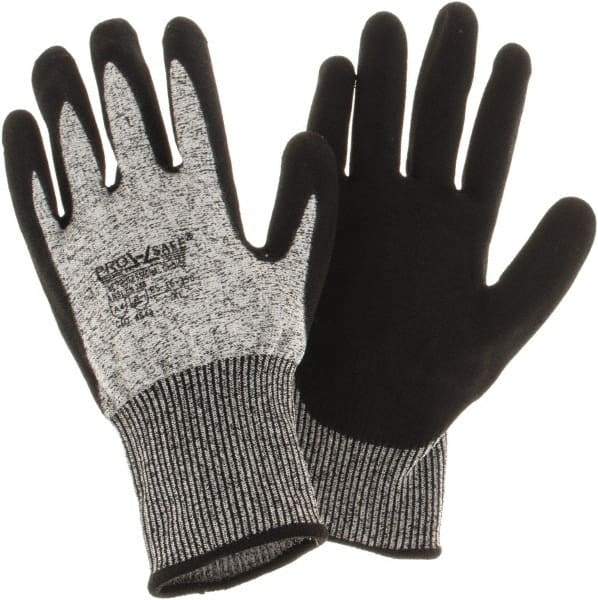 PRO-SAFE - Size XL (10), ANSI Cut Lvl 4, Nitrile Coated HPPE Fiber Cut Resistant Gloves - Palm & Fingers Coated, Continuous Knit Cuff, Gray, Paired - Americas Industrial Supply
