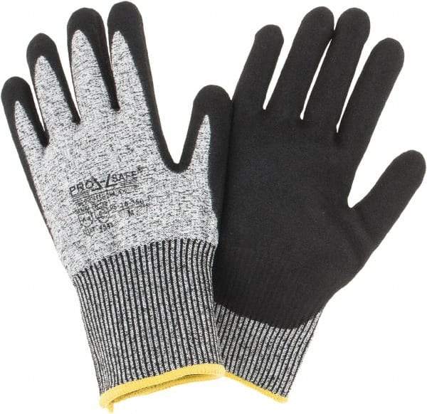 PRO-SAFE - Size M (8), ANSI Cut Lvl 4, Nitrile Coated HPPE Fiber Cut Resistant Gloves - Palm & Fingers Coated, Continuous Knit Cuff, Gray, Paired - Americas Industrial Supply