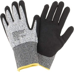 PRO-SAFE - Size M (8), ANSI Cut Lvl 4, Nitrile Coated HPPE Fiber Cut Resistant Gloves - Palm & Fingers Coated, Continuous Knit Cuff, Gray, Paired - Americas Industrial Supply