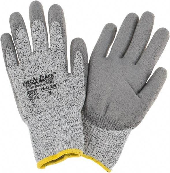 PRO-SAFE - Size M (8), ANSI Cut Lvl 2, Polyurethane Coated HPPE Fiber Cut Resistant Gloves - Palm & Fingers Coated, Elastic Knit Cuff, Gray, Paired - Americas Industrial Supply