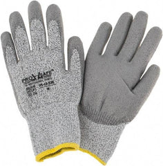 PRO-SAFE - Size M (8), ANSI Cut Lvl 2, Polyurethane Coated HPPE Fiber Cut Resistant Gloves - Palm & Fingers Coated, Elastic Knit Cuff, Gray, Paired - Americas Industrial Supply