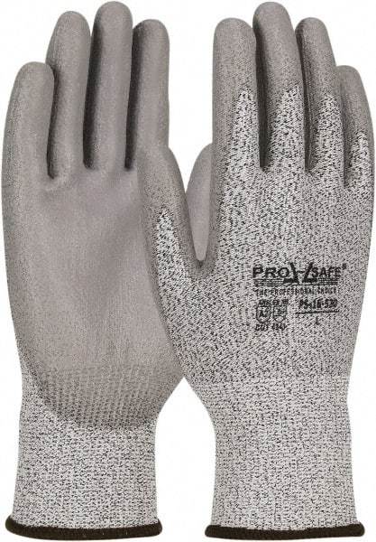 PRO-SAFE - Size S (7), ANSI Cut Lvl 2, Polyurethane Coated HPPE Fiber Cut Resistant Gloves - Palm & Fingers Coated, Elastic Knit Cuff, Gray, Paired - Americas Industrial Supply