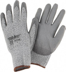PRO-SAFE - Size L (9), ANSI Cut Lvl 2, Polyurethane Coated HPPE Fiber Cut Resistant Gloves - Palm & Fingers Coated, Elastic Knit Cuff, Gray, Paired - Americas Industrial Supply