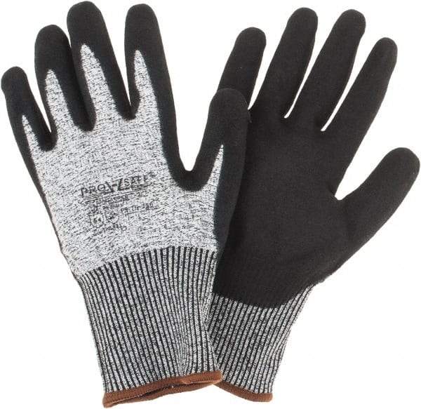 PRO-SAFE - Size L (9), ANSI Cut Lvl 4, Nitrile Coated HPPE Fiber Cut Resistant Gloves - Palm & Fingers Coated, Continuous Knit Cuff, Gray, Paired - Americas Industrial Supply