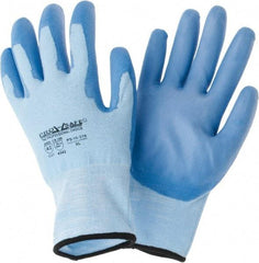 PRO-SAFE - Size XL (10), ANSI Cut Lvl 2, Polyurethane Coated HPPE Fiber Cut Resistant Gloves - Palm & Fingers Coated, Continuous Knit Cuff, Blue, Paired - Americas Industrial Supply