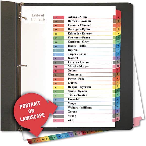 UNIVERSAL - Tabs, Indexes & Dividers Indexes & Divider Type: Printed Alpha Size: 8-1/2 x 11 - Americas Industrial Supply