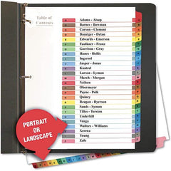 UNIVERSAL - Tabs, Indexes & Dividers Indexes & Divider Type: Printed Alpha Size: 8-1/2 x 11 - Americas Industrial Supply