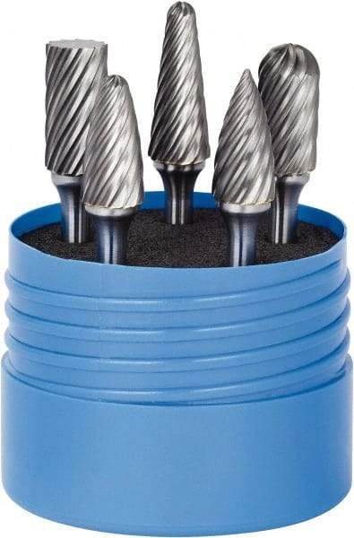 SGS Pro - 5 Piece, 1/4" Shank Burr Set - Tungsten Carbide, Multiple Head Shape - Americas Industrial Supply