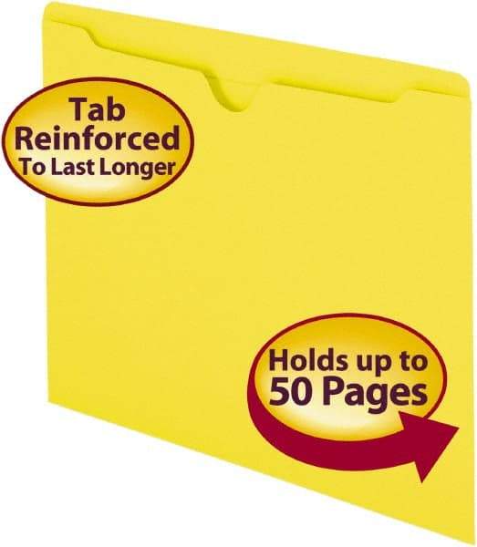 SMEAD - 8-1/2 x 11", Letter Size, Yellow, Colored Folders with Double-Ply Tabs - 11 Point Stock, Straight Tab Cut Location - Americas Industrial Supply