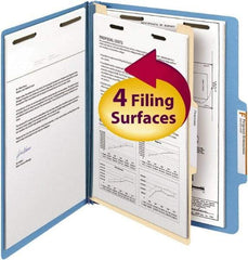 SMEAD - 8-1/2 x 11", Letter Size, Blue, Classification Folders with Top Tab Fastener - 14 Point Stock, Right of Center Tab Cut Location - Americas Industrial Supply