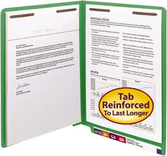 SMEAD - 8-1/2 x 11", Letter Size, Green, Classification Folders with End Tab Fastener - 11 Point Stock, Straight Tab Cut Location - Americas Industrial Supply