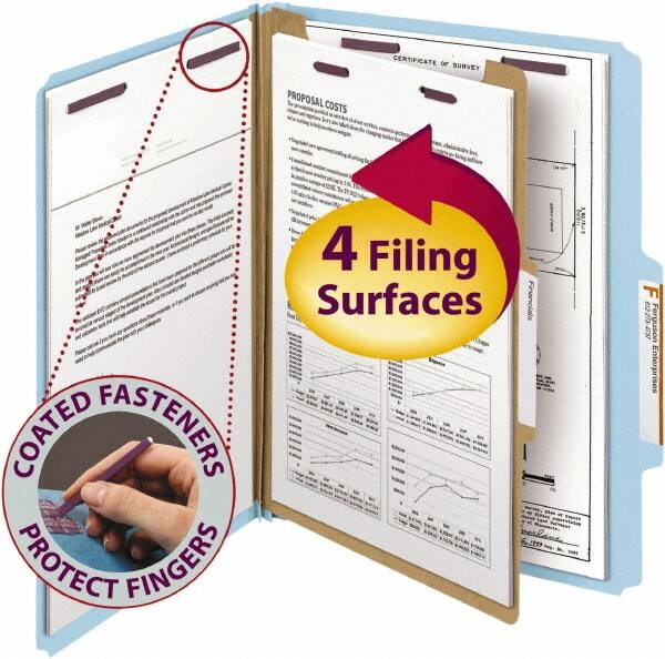SMEAD - 8-1/2 x 11", Letter Size, Blue, Classification Folders with Top Tab Fastener - 23 Point Stock, Right of Center Tab Cut Location - Americas Industrial Supply