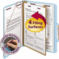 SMEAD - 8-1/2 x 11", Letter Size, Blue, Classification Folders with Top Tab Fastener - 23 Point Stock, Right of Center Tab Cut Location - Americas Industrial Supply