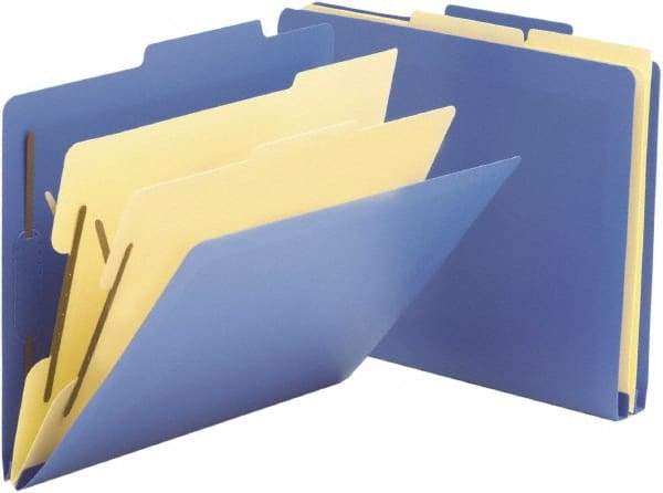 SMEAD - 8-1/2 x 11", Letter Size, Blue, Classification Folders with Top Tab Fastener - Right of Center Tab Cut Location - Americas Industrial Supply
