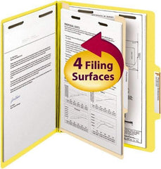 SMEAD - 8-1/2 x 11", Letter Size, Yellow, Classification Folders with Top Tab Fastener - 14 Point Stock, Right of Center Tab Cut Location - Americas Industrial Supply