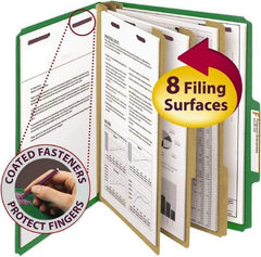 SMEAD - 8-1/2 x 11", Letter Size, Green, Classification Folders with Top Tab Fastener - 23 Point Stock, 2/5 Tab Cut Location - Americas Industrial Supply