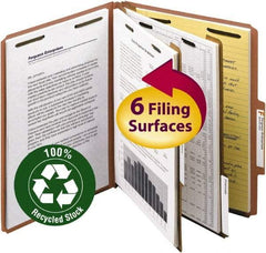 SMEAD - 8-1/2 x 11", Letter Size, Red, Classification Folders with Top Tab Fastener - 25 Point Stock, Right of Center Tab Cut Location - Americas Industrial Supply