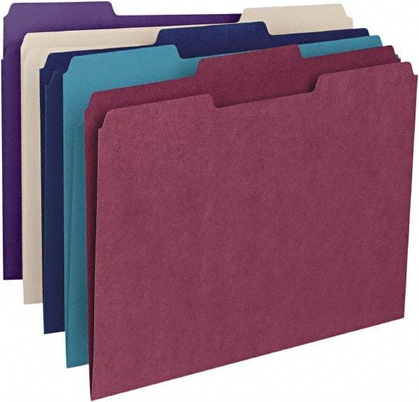 SMEAD - 8-1/2 x 11", Letter Size, Assorted Colors, File Folders with Top Tab - 11 Point Stock, 1/3 Tab Cut Location - Americas Industrial Supply