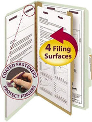 SMEAD - 8-1/2 x 14", Legal, Gray/Green, Classification Folders with Top Tab Fastener - 25 Point Stock, Right of Center Tab Cut Location - Americas Industrial Supply