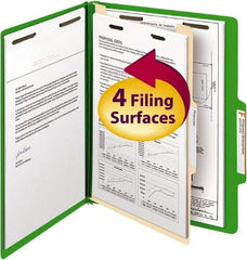 SMEAD - 8-1/2 x 11", Letter Size, Green, Classification Folders with Top Tab Fastener - 14 Point Stock, Right of Center Tab Cut Location - Americas Industrial Supply