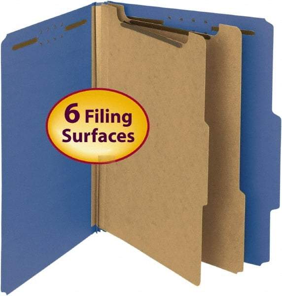 SMEAD - 8-1/2 x 11", Letter Size, Dark Blue, Classification Folders with Top Tab Fastener - 25 Point Stock, Right of Center Tab Cut Location - Americas Industrial Supply