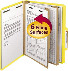 SMEAD - 8-1/2 x 11", Letter Size, Yellow, Classification Folders with Top Tab Fastener - 14 Point Stock, Right of Center Tab Cut Location - Americas Industrial Supply