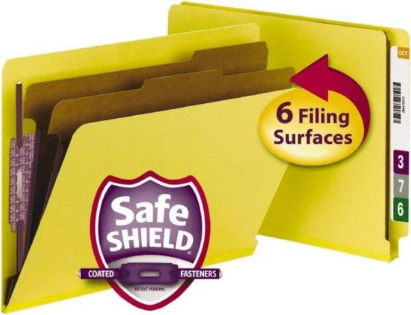 SMEAD - 8-1/2 x 11", Letter Size, Yellow, Classification Folders with End Tab Fastener - 23 Point Stock, Straight Tab Cut Location - Americas Industrial Supply