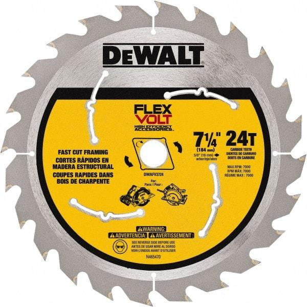 DeWALT - 7-1/4" Diam, 15.88mm Arbor Hole Diam, 24 Tooth Wet & Dry Cut Saw Blade - Steel, Smooth Action, Standard Round Arbor - Americas Industrial Supply