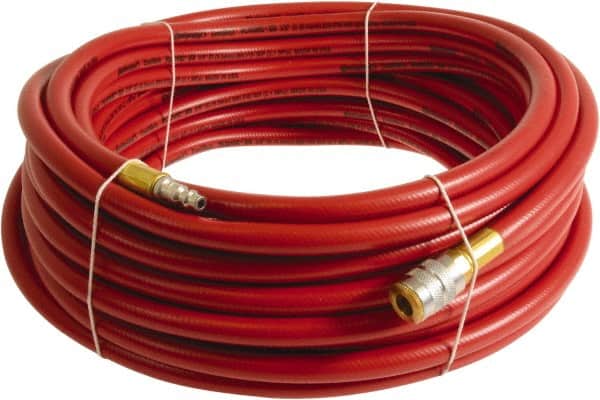 Continental ContiTech - 1/2" ID x 0.78" OD 20' Long Multipurpose Air Hose - Industrial Interchange Safety Coupler x Male Plug Ends, 300 Working psi, -10 to 158°F, 1/2" Fitting, Red - Americas Industrial Supply