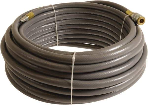 Continental ContiTech - 1/4" ID x 0.45" OD 100' Long Multipurpose Air Hose - Industrial Interchange Safety Coupler x Male Plug Ends, 300 Working psi, -10 to 158°F, 1/4" Fitting, Gray - Americas Industrial Supply