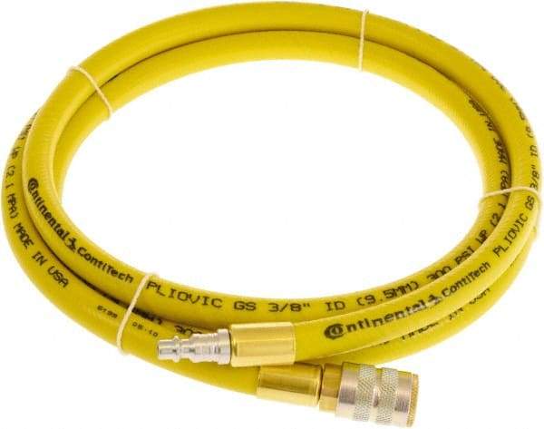 Continental ContiTech - 1/4" ID x 0.45" OD 3' Long Multipurpose Air Hose - Industrial Interchange Safety Coupler x Male Plug Ends, 300 Working psi, -10 to 158°F, 1/4" Fitting, Yellow - Americas Industrial Supply