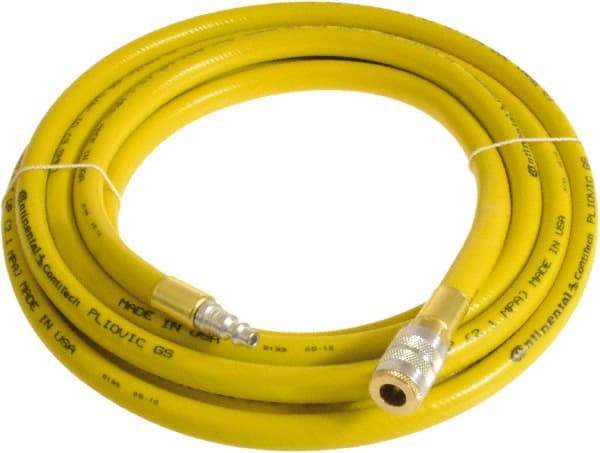 Continental ContiTech - 3/4" ID x 1.11" OD 3' Long Multipurpose Air Hose - Industrial Interchange Safety Coupler x Male Plug Ends, 250 Working psi, -10 to 158°F, 3/4" Fitting, Yellow - Americas Industrial Supply