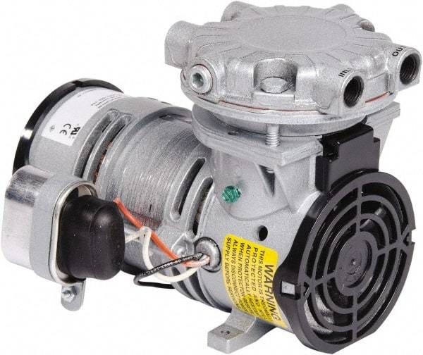 Gast - 1/6 hp, 0.8 CFM, 100 Max psi Piston Vacuum & Compressor Pump - 26 Hg/In, 110/115-1 Volt, 7.98" Long x 5.71" Wide x 5.97" High - Americas Industrial Supply