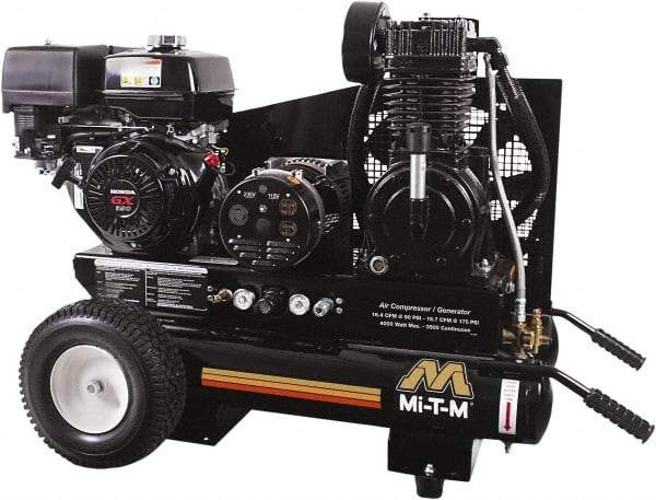 MI-T-M - 13.0 hp, 15.7 CFM, 175 Max psi, Air Compressor/Generator Combo Unit Portable Fuel Air Compressor - Honda GX390 OHV Engine, 16.4 CFM - Americas Industrial Supply