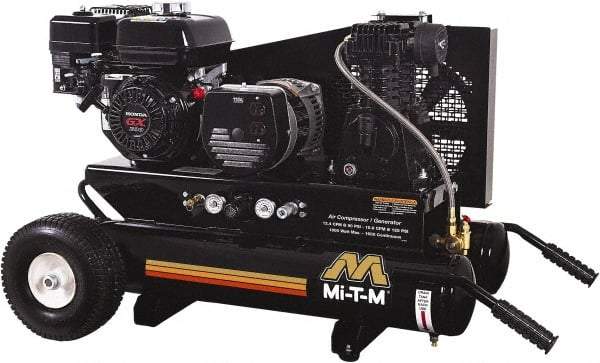 MI-T-M - 6.5 hp, 10.9 CFM, 125 Max psi, Air Compressor/Generator Combo Unit Portable Fuel Air Compressor - Honda GX200 OHV Engine, 12.4 CFM - Americas Industrial Supply