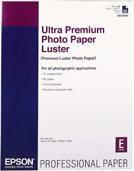 Epson - 17" x 22" White Photo Paper - Use with Inkjet Printers - Americas Industrial Supply