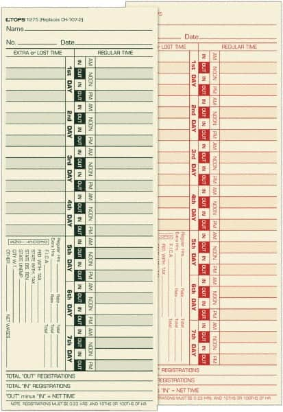 TOPS - 3-29/32" High x 9-39/64" Wide Bi-Weekly Time Cards - Use with Lathem CH-107-2 - Americas Industrial Supply