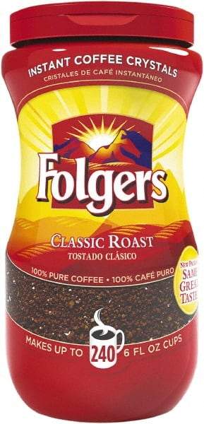 Folgers - Instant Coffee Crystals, Classic Roast, 16 oz Jar - Americas Industrial Supply